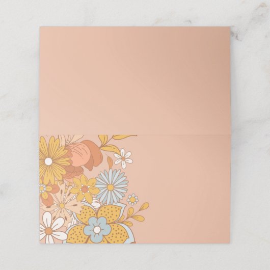 Lebensmitteletikett "Groovy Blume Retro Buffet" Platzkarte (Außenseite Aufgefaltet)