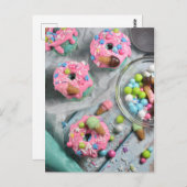 Lebensmittelfotografie Mattiert Rosa Donut Macaron Postkarte (Vorne/Hinten)