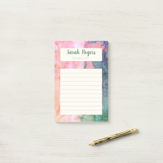 Lebensmittelgeschäft Abstrakt rosa Wasserfarbe Leb Post-it Klebezettel (Auf Schreibtisch)