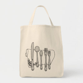 Lebensmittelgeschäft-Essgeschirr-Schwarz-weiße Tragetasche