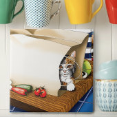 Lebensmittelgeschäft Papiertasche Katze Küche Blau Fliese