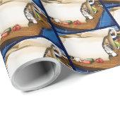 Lebensmittelgeschäft Papiertasche Katze Küche Blau Geschenkpapier (Rolleneckpunkt)
