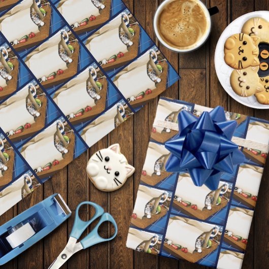 Lebensmittelgeschäft Papiertasche Katze Küche Blau Geschenkpapier