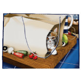 Lebensmittelgeschäft Papiertasche Katze Küche Blau Große Geschenktüte (Rückseite)