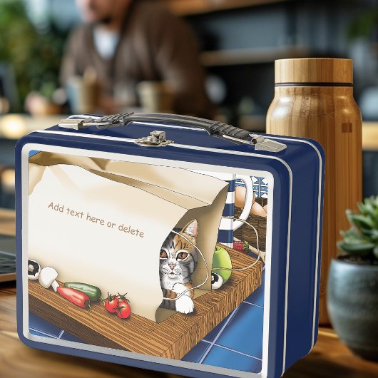 Lebensmittelgeschäft Papiertasche Katze Küche Blau Metall Brotdose