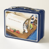 Lebensmittelgeschäft Papiertasche Katze Küche Blau Metall Brotdose (Rückseite)