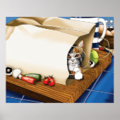 Lebensmittelgeschäft Papiertasche Katze Küche Blau Poster (Vorne)