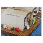 Lebensmittelgeschäft Papiertasche Katze Küche Blau Schneidebrett (Vorderseite)