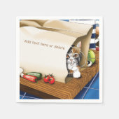 Lebensmittelgeschäft Papiertasche Katze Küche Blau Serviette (Vorderseite)