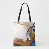 Lebensmittelgeschäft Papiertasche Katze Küche Blau Tasche (Vorderseite)