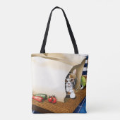 Lebensmittelgeschäft Papiertasche Katze Küche Blau Tasche (Rückseite)