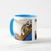 Lebensmittelgeschäft Papiertasche Katze Küche Blau Tasse (Vorderseite Links)