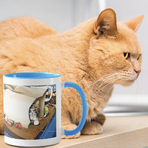 Lebensmittelgeschäft Papiertasche Katze Küche Blau Tasse