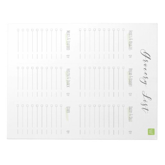 Lebensmittelliste Notepad Notizblock (Vorderseite)