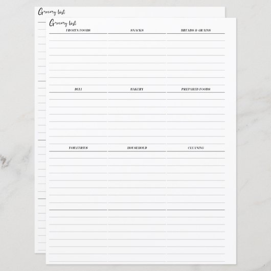 Lebensmittelliste Planner Seiten einfügen (Vorne/Hinten)