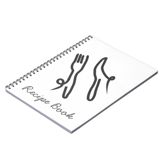 Lebensmittelmesser und Gabel modern grau-weiß Notizblock (Linke Seite)