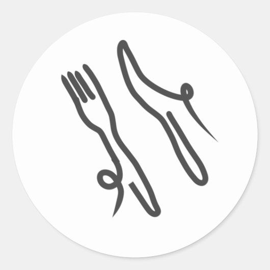 Lebensmittelmesser und Gabel modern grau-weiß Runder Aufkleber (Vorderseite)
