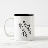 Lebensmittelmesser und Gabel modern grau-weiß Zweifarbige Tasse (Links)