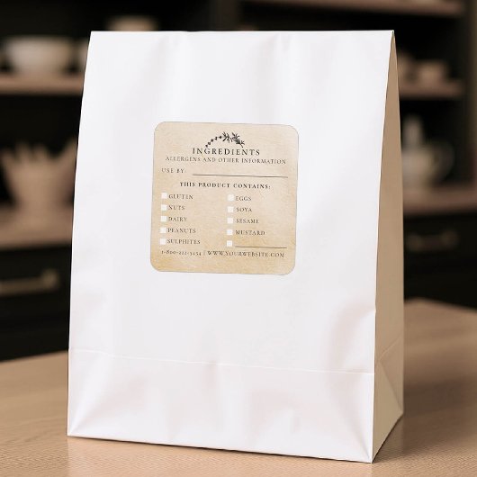 Lebensmittelsicherheit Allergene Handmade-Kraftled Quadratischer Aufkleber