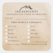 Lebensmittelsicherheit Allergene Handmade-Kraftled Quadratischer Aufkleber (Vorderseite)