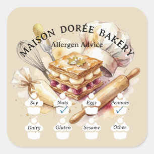 Lebensmittelsicherheit Allergie-Warnung Bäckerei K Quadratischer Aufkleber