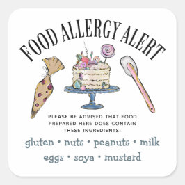Lebensmittelsicherheitsallergie - Warnbäckerei Quadratischer Aufkleber