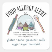 Lebensmittelsicherheitsallergie - Warnbäckerei Quadratischer Aufkleber (Vorderseite)