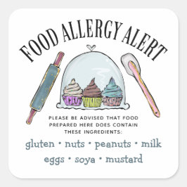 Lebensmittelsicherheitsallergie - Warnbäckerei Quadratischer Aufkleber