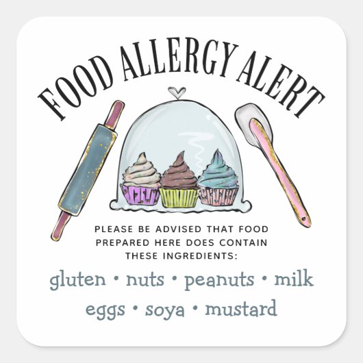 Lebensmittelsicherheitsallergie - Warnbäckerei Quadratischer Aufkleber (Vorderseite)