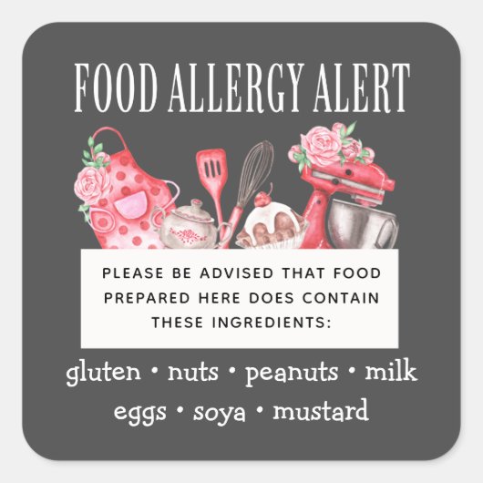 Lebensmittelsicherheitsallergie - Warnbäckerei Quadratischer Aufkleber (Vorderseite)