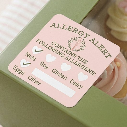 Lebensmittelsicherheitsallergie Warnhinweis Pink B Quadratischer Aufkleber