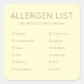 Lebensmittelsicherheitsallergische Inhaltsstoffe B Quadratischer Aufkleber (Vorderseite)