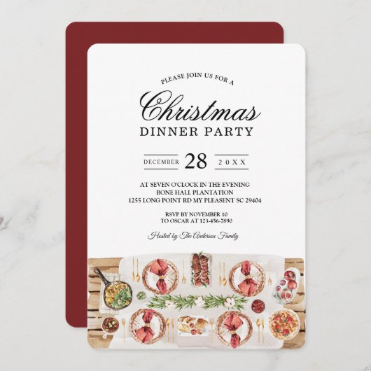 Lebensmitteltabelle für Wasserfarben | Weihnachtse Einladung (Vorne/Hinten)