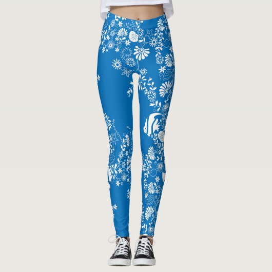 Lebensmuster des blauen weißen Ozeans Leggings (Vorderseite)