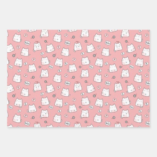 Lebensmuster niedlicher Katzen Geschenkpapier Set (Vorderseite 3)