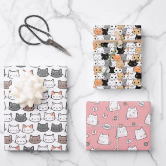 Lebensmuster niedlicher Katzen Geschenkpapier Set