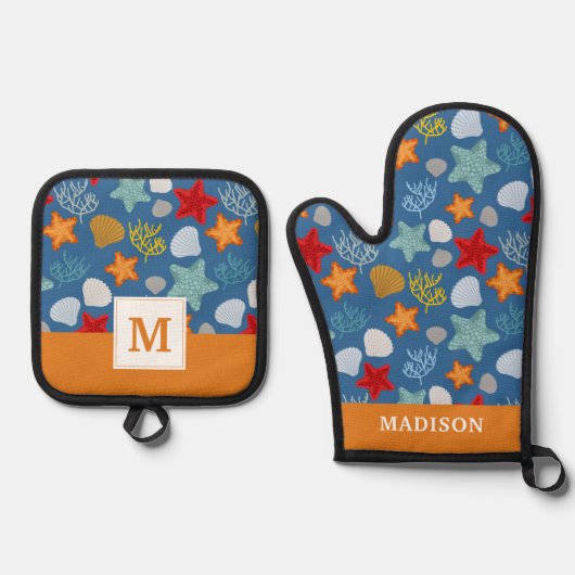 Lebensmuster unter Wasser Ofenhandschuh & Topflappen-Set (Vorderseite)