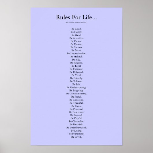 'Lebensregeln..' - Blau Poster (Vorne)