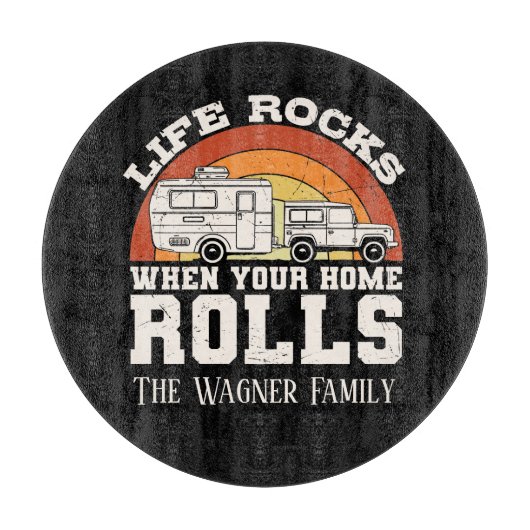 Lebensrockrollen tragen den Namen Camper Schneidebrett (Vorderseite)