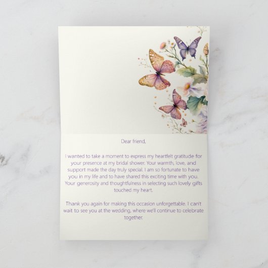 Lebenszeit der Schmetterlinge Blumenbeete Brautpar Dankeskarte (Innenseite)