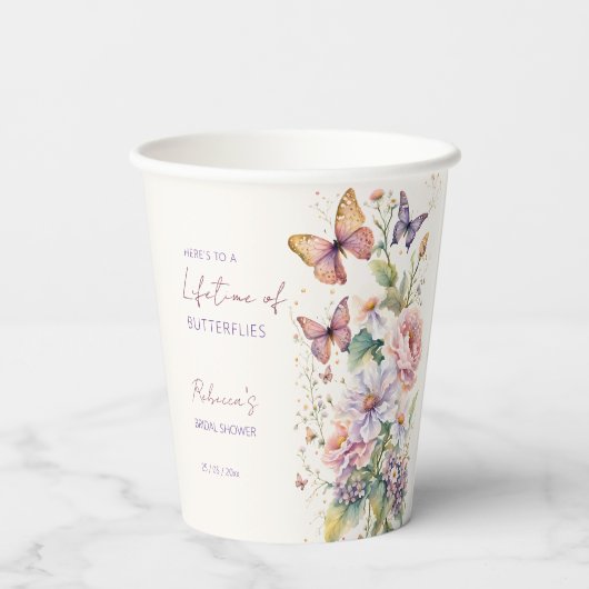 Lebenszeit der Schmetterlinge, blumengeschmücktes Pappbecher (Rückseite)