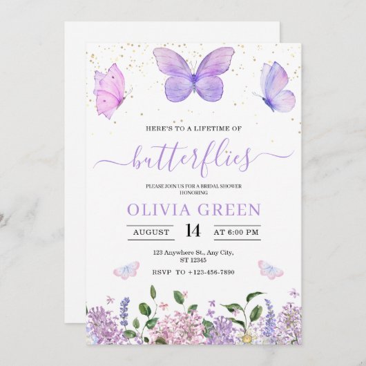 Lebenszeit der Schmetterlinge Frühling Brautparty Einladung (Vorne/Hinten)