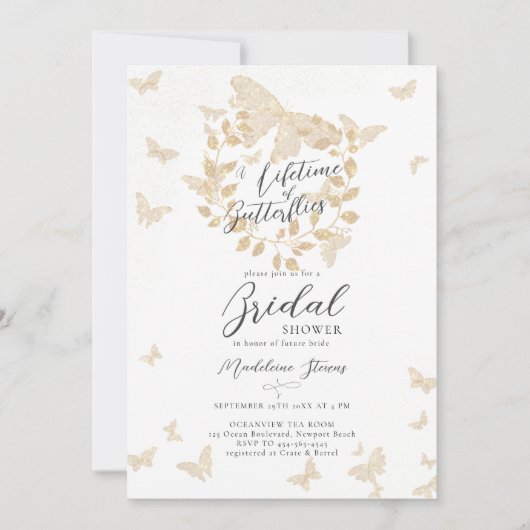Lebenszeit der Schmetterlinge Gold Garden Brautpar Einladung (Vorderseite)