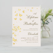 Lebenszeit der Schmetterlinge Gold Garden Brautpar Folieneinladung (Stehend vorne)