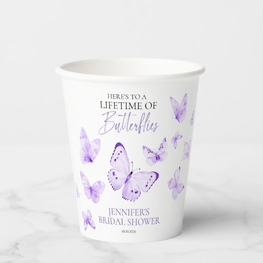 Lebenszeit der Schmetterlinge Lavender Brautparty Pappbecher (Vorderseite)