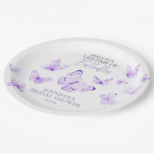 Lebenszeit der Schmetterlinge Lavender Brautparty Pappteller (Schrägansicht)