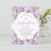 Lebenszeit der Schmetterlinge Lila Brautparty Einladung (Stehend Vorderseite)