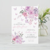 Lebenszeit der Schmetterlinge Lila Brautparty Einladung (Stehend Vorderseite)