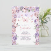 Lebenszeit Schmetterlinge Rosa Lila Brautparty Einladung (Stehend Vorderseite)