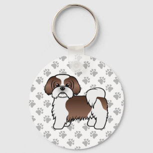 Leber und WhiteShih Tzu Niedlicher Cartoon-Hund Schlüsselanhänger